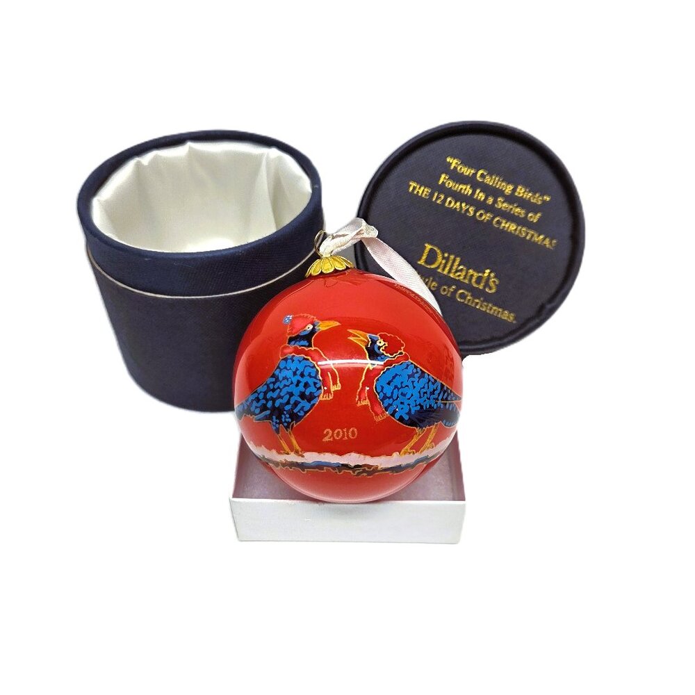 Four Calling Birds Dillard's 12 Days of Christmas Ornament Glass Ball Box Crow